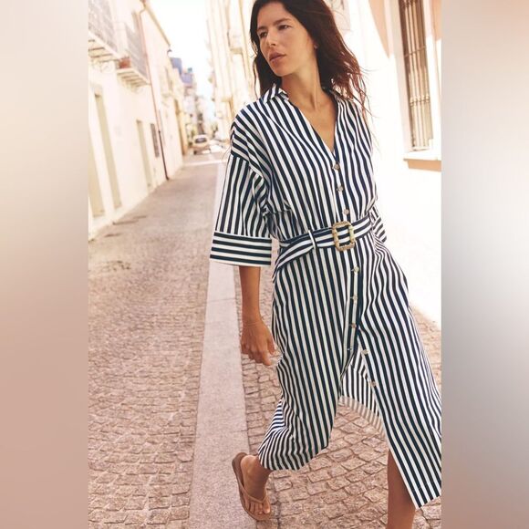 ZARA STRIPED LINEN MIDI DRESS - Picture 7 of 7